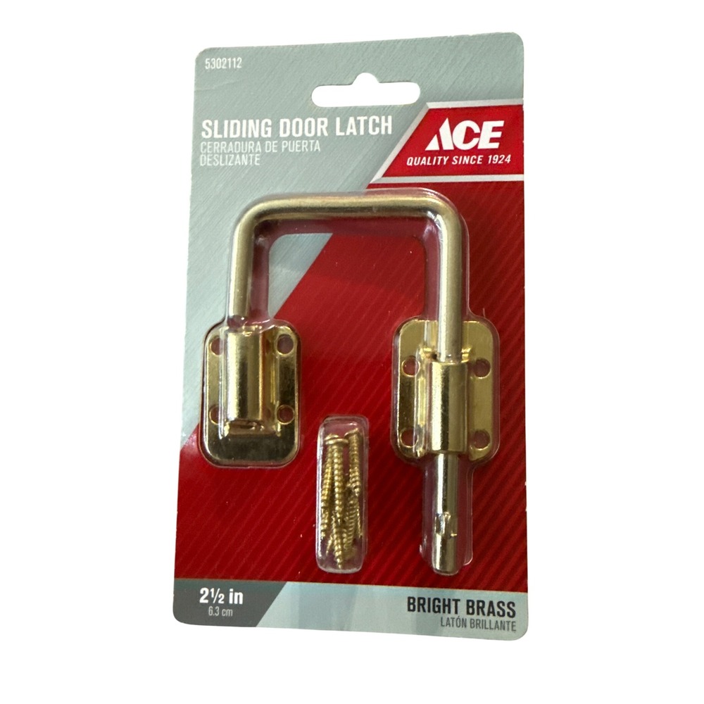Ace Hardware Sliding Door Latch 2.5in Bright Brass Security Bolt 5302112 New